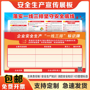 一线三排标识牌三线一排安全生产标语墙贴信息，公示牌企业，车间安全生产月应急预案主题宣传海报