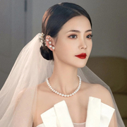 新娘项链韩式甜美珍珠颈链耳钉超仙圆珠锁骨链婚纱礼服配饰品