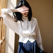 轻薄女士衬衫韩版设计感拼接蝙蝠袖小众翻领衬衣宽松收腰显瘦小衫