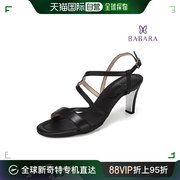 韩国直邮BABARA 羊皮 水纹线条 束带 凉鞋 7cm BBD407BK