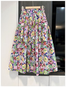 韩国原单春夏季松紧腰，棉质气质花朵，单层半身裙中长款百搭蓬蓬裙女