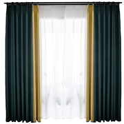 墨绿色人字尼撞色拼接卧室隔音窗帘北欧简约大气遮光窗帘布