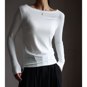 找工厂一字领莫代尔秋冬季内搭打底衫女修身长袖，t恤白色打底上衣