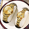 进口机芯瑞士名牌情侣手表，男女一对款18k金色，机械表防水名表十大