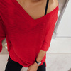 2024夏季大红色v领竹节棉t恤韩版宽松版纯色，短袖t恤大码开叉上衣