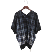 遐系列 夏季品牌女装库存折扣时尚蝙蝠袖格子衬衫Y5953