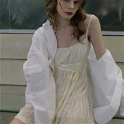 klalien甜美少女系带白色，吊带连衣裙女无袖蕾丝，花苞裙显瘦短裙子