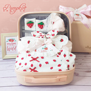 婴儿礼盒女宝宝草莓加厚加绒秋冬季款满月百天送礼物品衣服套装
