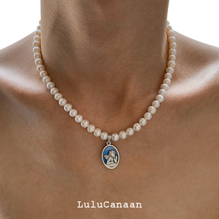 LuluCanaan天然淡水珍珠长项链复古风做旧蓝釉宫廷情侣款原创设计
