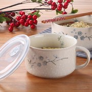 陶瓷泡面碗带盖瓷碗卡通，创意泡面杯碗套装，日式大号陶瓷方便面碗