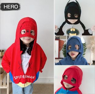 春秋英雄蝙蝠侠美国队长，儿童造型外套漫威连帽，男童cosplay蜘蛛侠