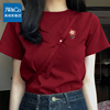 真维斯集团酒红色短袖t恤女夏季2024纯棉小众设计感正肩上衣Y