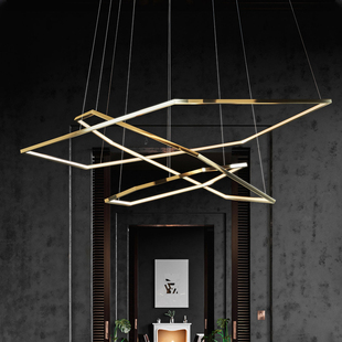 北欧轻奢现代极简复式楼客厅吊灯设计师个性创意不锈钢楼梯吊灯