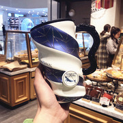 创意蓝色系大容量马克杯，陶瓷咖啡杯子，带盖勺韩版女学生家用喝水杯