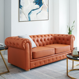 轻奢欧式美式皮艺沙发客厅，组合双人三人，小户型沙发现代高端家具