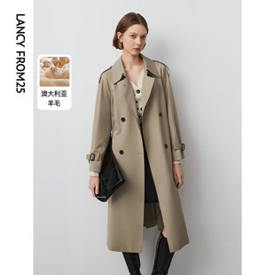 朗姿羊毛复古中长款风衣，外套法式设计感气质，春季大衣女2024年
