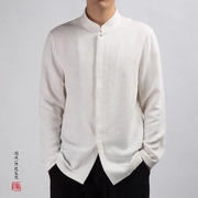 中国风亚麻，长袖衬衫棉麻，男装民族服装上衣