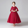 儿童礼服公主裙女童，生日红色长袖花童婚纱主持人，钢琴演出服秋冬季
