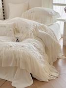 牛奶绒白色刺绣花朵雪纺花边床单款加厚保暖四件套被套2米