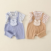 婴儿衣服夏款套装韩版男宝宝夏装，连体衣假两件洋气外出服夏季熊脸