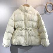 小个子棉服女2022冬季韩版ins短款收腰立领抽绳学生加厚棉衣