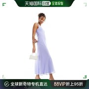 香港直邮潮奢asos女士，设计雪纺圆领，中长矢车菊蓝蓝色吊带连衣裙