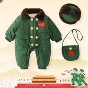 军冬大衣婴儿2岁幼儿绿色连体衣怀旧加绒加厚棉衣服宝宝保暖冬装