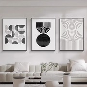 现代简约客厅装饰画抽象艺术黑白沙发背景墙，挂画2023三联壁画