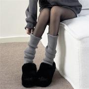 灰色针织袜套踩脚款奶油，般温柔风毛线堆堆袜，护腿保暖腿套黑白