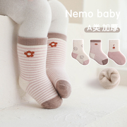 新生儿袜子冬季加厚毛圈保暖婴儿袜子秋纯棉初生婴幼儿宝宝中筒袜