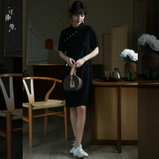 江南范旗袍改良年轻款少女短款黑色日常连衣裙现代风2023裙子