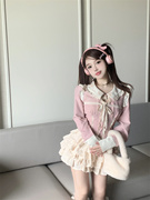 小个子甜美套装粉色娃娃领长袖衬衫上衣女装秋季蛋糕半身裙两件套