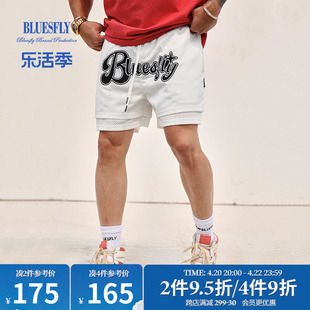 BLUESFLY 美式刺绣短裤男夏季篮球休闲双层透气网眼速干运动裤