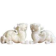 天然玉石貔貅摆件动物一对大号，客厅装饰品家居店铺白玉雕刻新中式