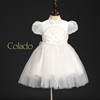 Colado扣诺女童白色旗袍周岁服高端定制儿童花童礼服公主裙生日宴
