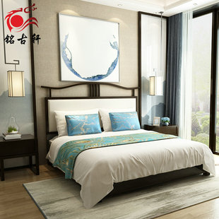 新中式实木床主卧室双人床1.8m水曲柳布艺婚床新古典公主床1.5米