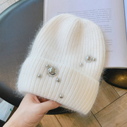 帽范金属钉珠~高级感小众兔毛针织帽子女，秋冬保暖小版时髦毛线帽