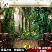 3d东南亚仿真绿植物墙纸大自然热带森林壁纸卧室餐厅背景墙布壁画