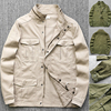 日单m65猎装男士立领夹克全棉，水洗秋季薄款工装，多口袋休闲外套潮