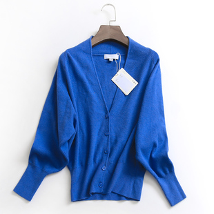 s034纯色蝙蝠袖长袖v领单排扣毛衣开衫外套秋季女长袖针织衫