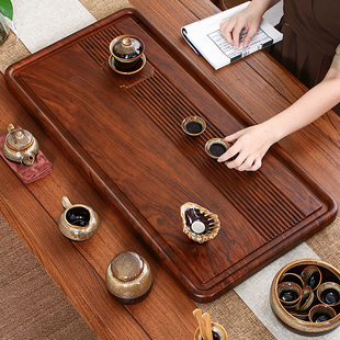 实木茶盘家用整块长方形简约功夫，茶具套装排水中式客厅泡茶台