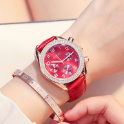 个性多功能皮带手表石英大表盘时尚圆形皮革白色女普通国产腕表