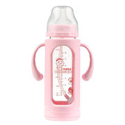 防摔玻璃奶瓶耐高温新生儿，宝宝婴儿宽口径带保护套硅胶吸管奶瓶