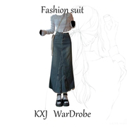 小众辣妹设计感荷叶，包臀裙2023年秋季高腰开叉，牛仔半身鱼尾裙