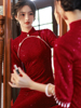雪尼尔红色旗袍2023秋季新中式，新娘敬酒服结婚连衣裙订婚服