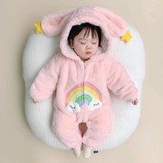 柔软毛毛 宝宝粉红色连体衣冬季0-3-4-5-6-7-8个月婴儿新生儿加厚