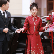 红色敬酒服新娘2024秋冬款小个子连衣裙，套装订婚礼服高级感女