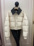 皮翻领棉服女短款2024年韩版拼接小个子秋冬季时尚加厚外套