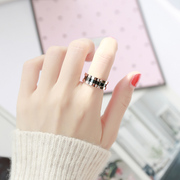 DXK宽版镶钻钛钢食指戒指女ins潮冷淡风网红欧美复古时尚个性