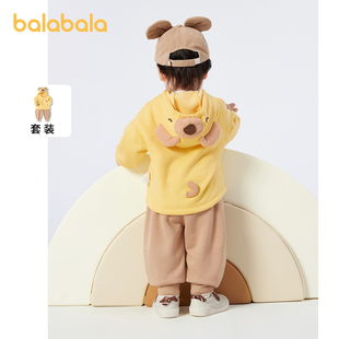 巴拉巴拉儿童衣服宝宝运动套装女童男童连帽加绒2024造型洋气
